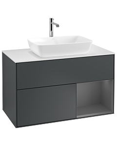 Villeroy und Boch Finion Villeroy und Boch G781GKHG 100cm, plaque de recouvrement blanc mat, Emotion, étagères laqué mat anthracite, Midnight Blue Matt Lacquer