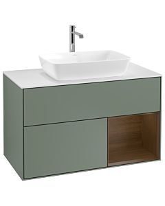 Villeroy und Boch Finion Villeroy und Boch Finion G781GNGM 100cm, cover plate white matt, Emotion, shelves Walnut Veneer , Olive Matt Lacquer