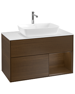 Villeroy und Boch Finion Waschtischunterschrank G781GNGN 100cm, Abdeckplatte white matt, Emotion, Regale Walnut Veneer, Walnut veneer