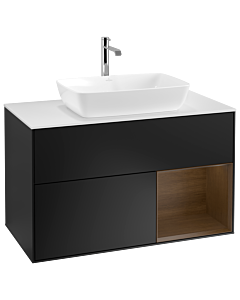 Villeroy und Boch Finion Villeroy und Boch G781GNPD 100cm, plaque de recouvrement blanc mat, Emotion, étagères Walnut Veneer , laqué noir mat