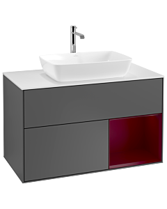 Villeroy und Boch Finion Villeroy und Boch G781HBGK 100cm, plaque de recouvrement blanc mat, Emotion, étagères Peony laqué mat, anthracite mat