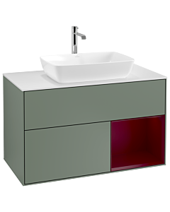 Villeroy und Boch Finion Villeroy und Boch Finion G781HBGM 100cm, cover plate white matt, Emotion, shelves Peony matt lacquer, Olive Matt Lacquer