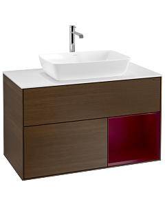 Villeroy und Boch Finion Waschtischunterschrank G781HBGN 100cm, Abdeckplatte white matt, Emotion, Regale Peony matt lacquer, Walnut veneer