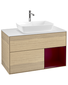 Villeroy und Boch Finion Waschtischunterschrank G781HBPC 100cm, Abdeckplatte white matt, Emotion, Regale Peony matt lacquer, Oak Veneer