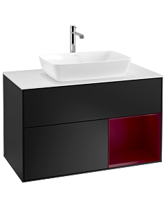 Villeroy und Boch Finion Waschtischunterschrank G781HBPD 100cm, Abdeckplatte white matt, Emotion, Regale Peony matt lacquer, Black matt lacquer