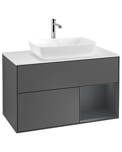 Villeroy und Boch Finion Villeroy und Boch G781HGGK 100cm, plaque de recouvrement blanc mat, Emotion, étagères Laque mat minuit, anthracite mat