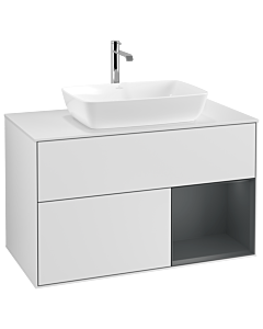 Villeroy und Boch Finion Waschtischunterschrank G781HGMT 100cm, Abdeckplatte white matt, Emotion, Regale Midnight matt lacquer, White matt lacquer
