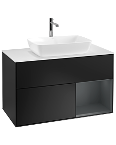 Villeroy und Boch Finion Waschtischunterschrank G781HGPD 100cm, Abdeckplatte white matt, Emotion, Regale Midnight matt lacquer, Black matt lacquer