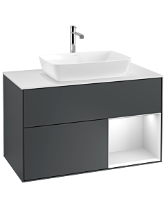 Villeroy und Boch Finion Villeroy und Boch G781MTHG 100cm, plaque de recouvrement blanc mat, Emotion, étagères laqué blanc mat, Midnight Blue Matt Lacquer