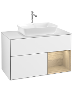 Villeroy und Boch Finion Villeroy und Boch G781PCGF 100cm, plaque de recouvrement blanc mat, emotion, étagères Oak Veneer , laqué blanc brillant