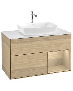 Villeroy und Boch Finion Villeroy und Boch G781PCPC 100cm, plaque de finition blanc mat, émotion, étagères Oak Veneer , Oak Veneer