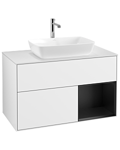 Villeroy und Boch Finion Waschtischunterschrank G781PDGF 100cm, Abdeckplatte white matt, Emotion, Regale Black matt lacquer, Glossy white lacquer
