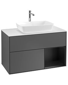 Villeroy und Boch Finion Villeroy und Boch Finion G781PDGK 100cm, cover plate white matt, Emotion, shelves black matt lacquer, anthracite matt