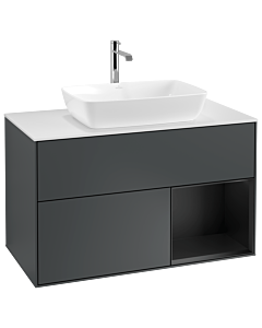 Villeroy und Boch Finion Waschtischunterschrank G781PDHG 100cm, Abdeckplatte white matt, Emotion, Regale Black matt lacquer, Midnight Blue Matt Lacquer
