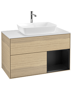 Villeroy und Boch Finion Villeroy und Boch Finion G781PDPC 100cm, cover plate white matt, Emotion, shelves black matt lacquer, Oak Veneer