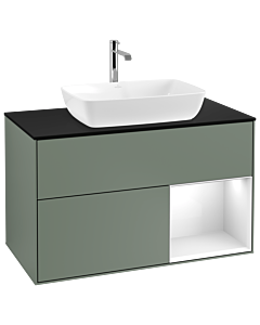 Villeroy und Boch Finion Villeroy und Boch G782GFGM 100cm, plaque de finition noir mat, Emotion, étagères Laque blanc brillant, Olive Matt Lacquer