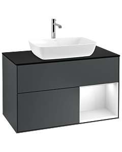 Villeroy und Boch Finion Waschtischunterschrank G782GFHG 100cm, Abdeckplatte black matt, Emotion, Regale Glossy white lacquer, Midnight Blue Matt Lacquer