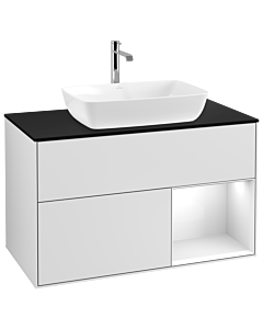 Villeroy und Boch Finion Waschtischunterschrank G782GFMT 100cm, Abdeckplatte black matt, Emotion, Regale Glossy white lacquer, White matt lacquer