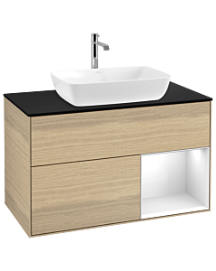 Villeroy und Boch Finion Villeroy und Boch G782GFPC 100cm, plaque de recouvrement noir mat, Emotion, étagères Laque blanche brillante, Oak Veneer