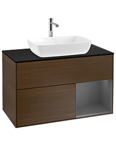 Villeroy und Boch Finion Villeroy und Boch G782GKGN 100cm, plaque de recouvrement noire mate, Emotion, étagères laqué anthracite mat, placage noyer