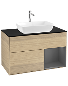 Villeroy und Boch Finion Villeroy und Boch G782GKPC 100cm, plaque de recouvrement noire mate, Emotion, étagères Oak Veneer anthracite mat, Oak Veneer