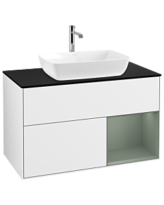 Villeroy und Boch Finion Villeroy und Boch Finion G782GMGF 100cm, cover plate black matt, Emotion, shelves olive matt lacquer, glossy white lacquer