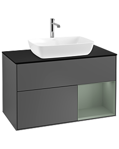 Villeroy und Boch Finion Villeroy und Boch G782GMGK 100cm, plaque de finition noir mat, Emotion, étagères laqué olive mat, anthracite mat