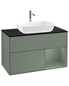 Villeroy und Boch Finion Waschtischunterschrank G782GMGM 100cm, Abdeckplatte black matt, Emotion, Regale Olive matt lacquer, Olive Matt Lacquer