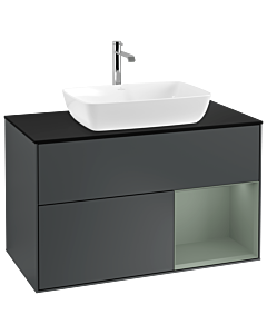 Villeroy und Boch Finion Waschtischunterschrank G782GMHG 100cm, Abdeckplatte black matt, Emotion, Regale Olive matt lacquer, Midnight Blue Matt Lacquer