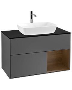 Villeroy und Boch Finion Villeroy und Boch G782GNGK 100cm, plaque de finition noir mat, Emotion, étagères Walnut Veneer , anthracite mat