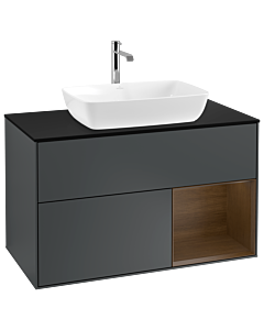 Villeroy und Boch Finion Villeroy und Boch G782GNHG 100cm, plaque de finition noire mate, Emotion, étagères Walnut Veneer , Midnight Blue Matt Lacquer