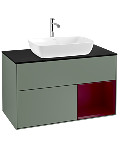 Villeroy und Boch Finion Waschtischunterschrank G782HBGM 100cm, Abdeckplatte black matt, Emotion, Regale Peony matt lacquer, Olive Matt Lacquer