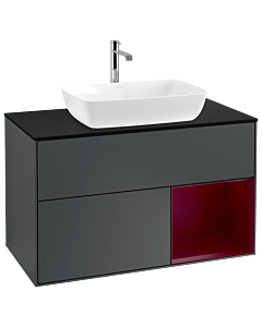 Villeroy und Boch Finion Villeroy und Boch G782HBHG 100cm, plaque de recouvrement noire mate, Emotion, étagères Peony laqué mat, Midnight Blue Matt Lacquer