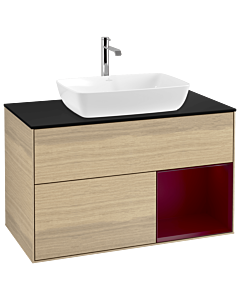 Villeroy und Boch Finion Villeroy und Boch Finion G782HBPC 100cm, cover plate black matt, Emotion, shelves Peony matt lacquer, Oak Veneer