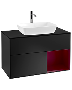 Villeroy und Boch Finion Waschtischunterschrank G782HBPD 100cm, Abdeckplatte black matt, Emotion, Regale Peony matt lacquer, Black matt lacquer