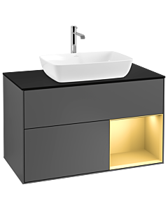 Villeroy und Boch Finion Villeroy und Boch G782HFGK 100cm, plaque de recouvrement noir mat, Emotion, étagères laqué or mat, anthracite mat