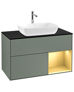 Villeroy und Boch Finion Waschtischunterschrank G782HFGM 100cm, Abdeckplatte black matt, Emotion, Regale Gold matt lacquer, Olive Matt Lacquer