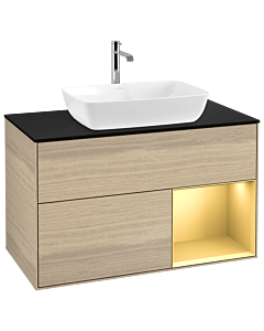 Villeroy und Boch Finion Villeroy und Boch Finion G782HFPC 100cm, cover plate black matt, Emotion, shelves gold matt lacquer, Oak Veneer