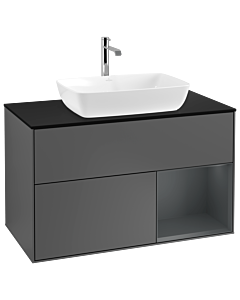 Villeroy und Boch Finion Villeroy und Boch G782HGGK 100cm, plaque de recouvrement noir mat, Emotion, étagères laqué mat Midnight, anthracite mat