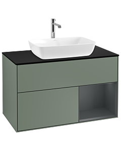 Villeroy und Boch Finion Villeroy und Boch G782HGGM 100cm, plaque de recouvrement noire mate, Emotion, étagères laqué mat Midnight, Olive Matt Lacquer