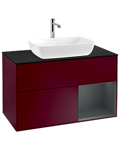 Villeroy und Boch Finion Villeroy und Boch G782HGHB 100cm, plaque de recouvrement noire mate, Emotion, étagères laqué mat Midnight, Peony Matt