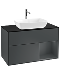 Villeroy und Boch Finion Waschtischunterschrank G782HGHG 100cm, Abdeckplatte black matt, Emotion, Regale Midnight matt lacquer, Midnight Blue Matt Lacquer