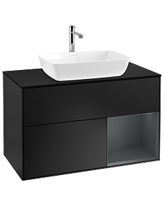 Villeroy und Boch Finion Waschtischunterschrank G782HGPD 100cm, Abdeckplatte black matt, Emotion, Regale Midnight matt lacquer, Black matt lacquer