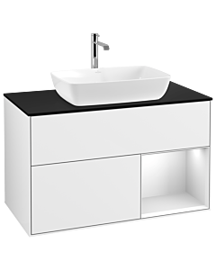 Villeroy und Boch Finion Villeroy und Boch G782MTGF 100cm, plaque de finition noir mat, Emotion, étagères laqué blanc mat, laqué blanc brillant