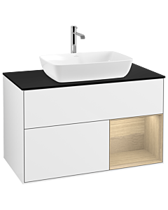 Villeroy und Boch Finion Waschtischunterschrank G782PCGF 100cm, Abdeckplatte black matt, Emotion, Regale Oak Veneer, Glossy white lacquer