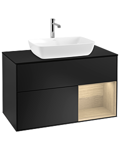 Villeroy und Boch Finion Waschtischunterschrank G782PCPD 100cm, Abdeckplatte black matt, Emotion, Regale Oak Veneer, Black matt lacquer