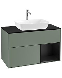 Villeroy und Boch Finion Waschtischunterschrank G782PDGM 100cm, Abdeckplatte black matt, Emotion, Regale Black matt lacquer, Olive Matt Lacquer