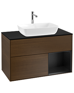 Villeroy und Boch Finion Waschtischunterschrank G782PDGN 100cm, Abdeckplatte black matt, Emotion, Regale Black matt lacquer, Walnut veneer