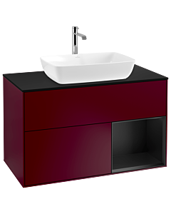 Villeroy und Boch Finion Waschtischunterschrank G782PDHB 100cm, Abdeckplatte black matt, Emotion, Regale Black matt lacquer, Peony Matt