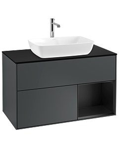 Villeroy und Boch Finion Villeroy und Boch G782PDHG 100cm, plaque de finition noir mat, Emotion, étagères laqué noir mat, Midnight Blue Matt Lacquer